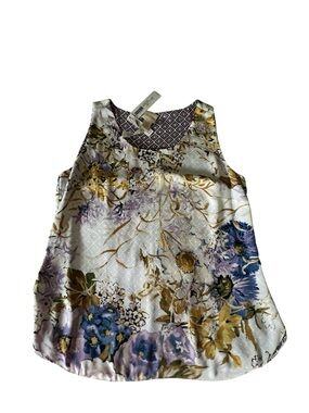 Chico's White Floral Lavender Toss Reversible Tank Top Size 1 / Women’s 8P NWT